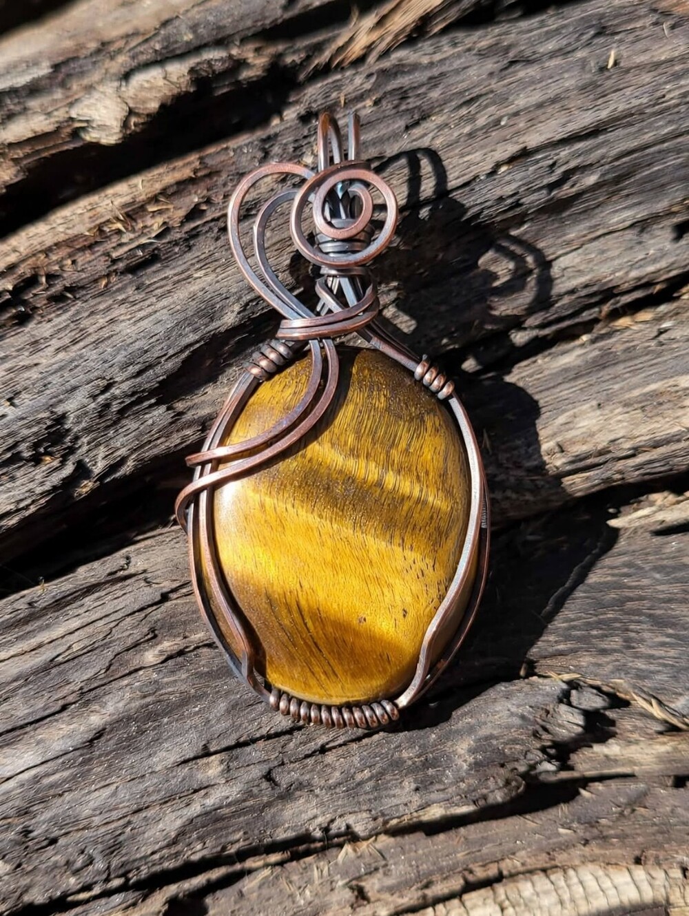 Tigers Eye Copper Wire Wrap Pendant